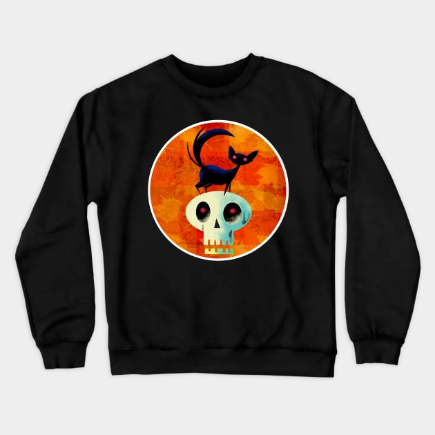 Halloween Cat on Skull Crewneck Sweatshirt by Scratch